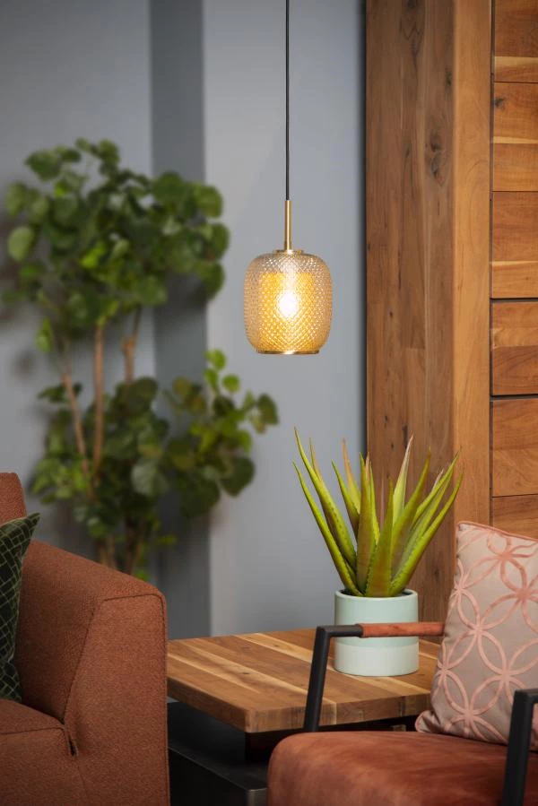 Lucide AGATHA - Hanglamp - Ø 18 cm - 1xE27 - Mat Goud / Messing - sfeer 1